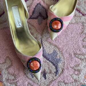 Vintage Y2K Beige and Pink Kitten Heels